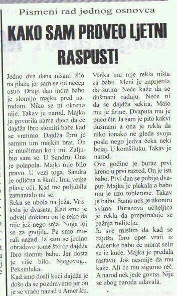 pismeni rad jednog osnovca