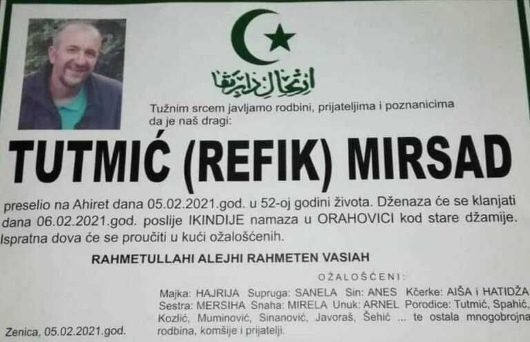 Sutra dženaza namaz Mirsadu Tutmiću poznatom humanitarcu