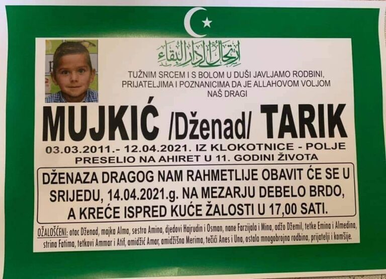 TUGA DO NEBA: Zauvijek nas je napustio 11-godišnji Tarik Mujkić