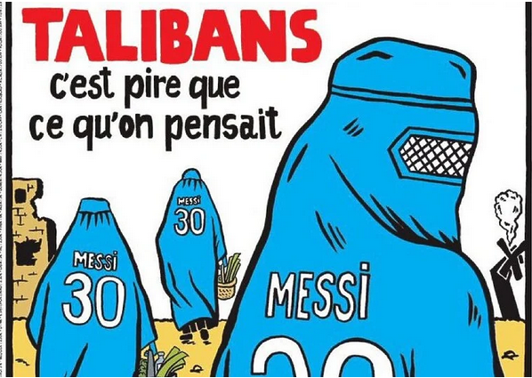 Charlie Hebdo objavio karikaturu potlačenih žena koje nose burke s Messijevim imenom