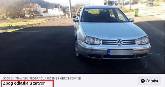 NEOBIČAN OGLAS: Prodaje Golfa zbog odlaska u zatvor