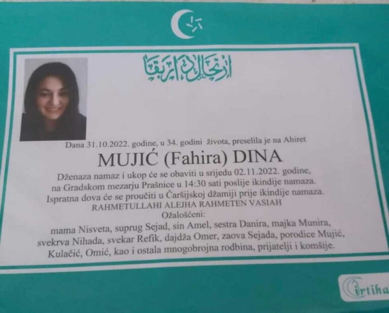 ZENICA TUGUJE: Zauvijek nas je napustila Dina Mujić