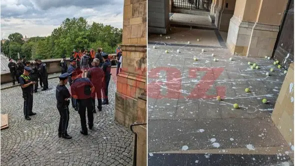 Haos u Minhenu: Eko aktivisti gađali zgradu Parlamenta teniskim lopticama natopljenim bojom
