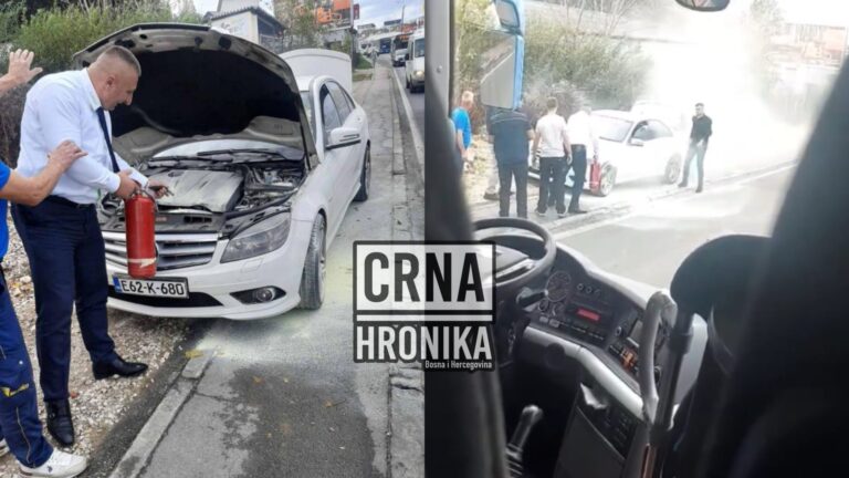 Zapalio se mercedes u Sarajevu: Brzom reakcijom vozač Centrotransa spriječio dalje širenje vatre.