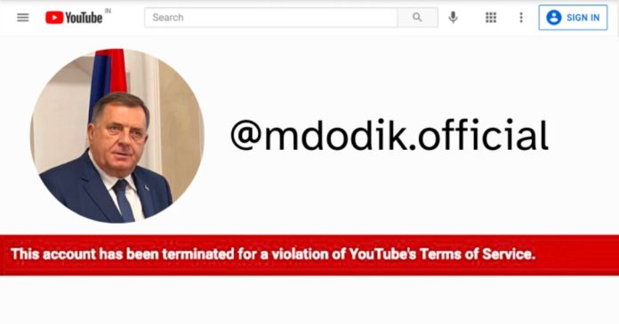 Youtube ugasio zvanični kanal Milorada Dodika