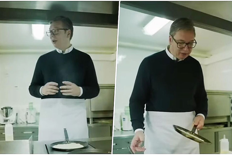 Vučić u kuhinji, pravi palačinke: “Opet nisam potrefio oblik, ali nema veze. Smiju mi se svi” (VIDEO)
