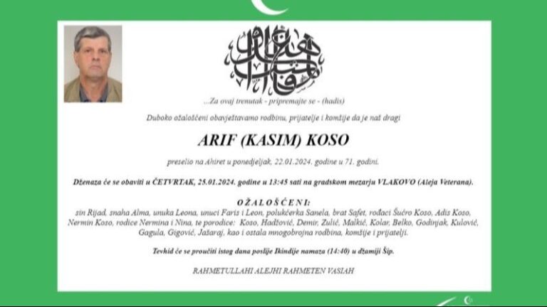 Preminuo “Zlatni ljiljan” Arif Koso