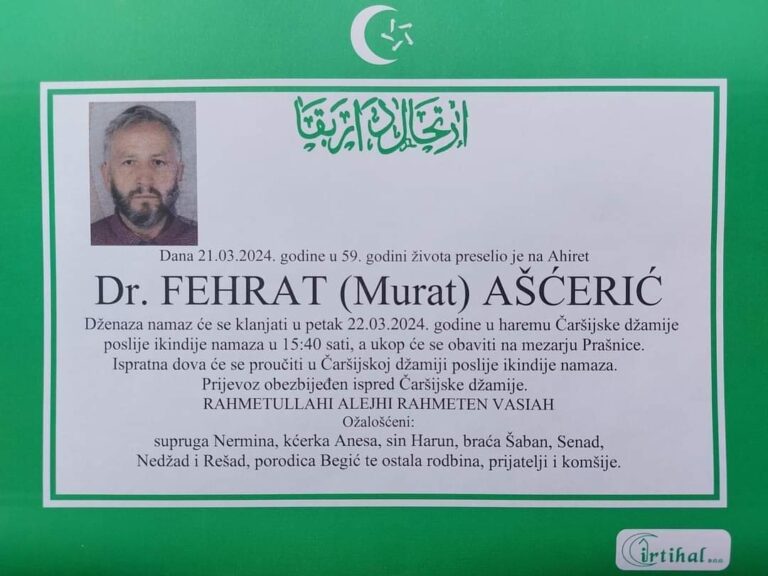 TUŽNE VIJESTI: Zauvijek nas je napustio dr. Fehrat Ašćerić