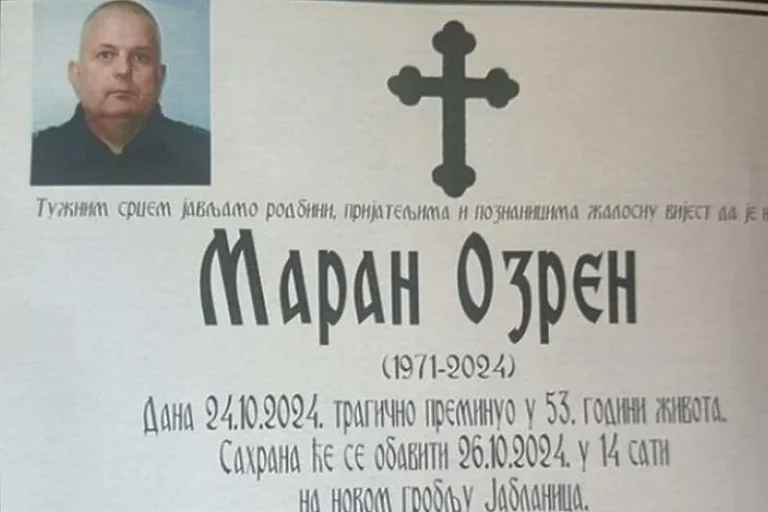 Danas sahrana policajcu Ozrenu Maranu kojeg je u terorističkom napadu u Bosanskoj Krupi ubio 15-godišnjak