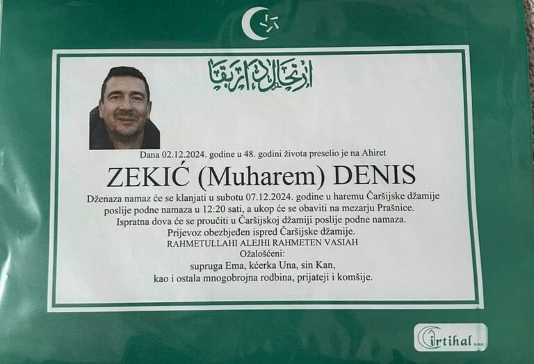 Dženaza Denisa Zekića u subotu