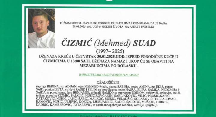 Sutra dženaza Suadu, koji je preminuo ne vidjevši tek rođenog sina Adijana