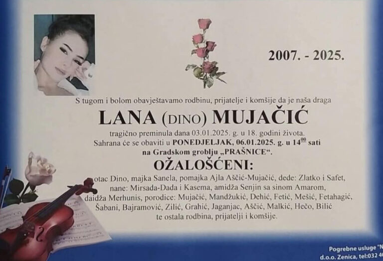 Poznat termin sahrane Lane Mujačić koja je poginula u stravičnoj nesreći u Lašvi