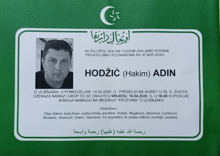 TUGA: Preminuo mladi momak Adin Hodžić u 35. godini života
