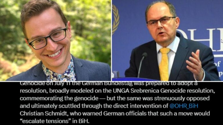 Jasmin Mujanović tvrdi: Šmit upozorio njemačke zvaničnike da Bundestag ne usvoji rezoluciju o Srebrenici zbog “eskalacije tenzija”