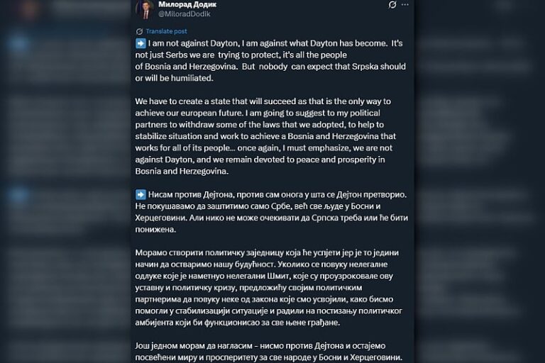 Zašto Dodikova objava izgleda drugačije na engleskom i na srpskom: Ne radi se o lošem prijevodu