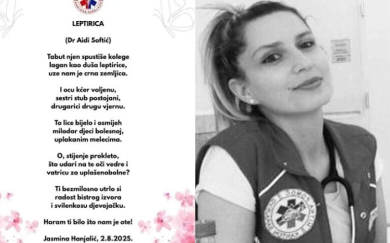 Kolegica Jasmina Hanjalić napisala pjesmu poginuloj doktorici Aidi Softić
