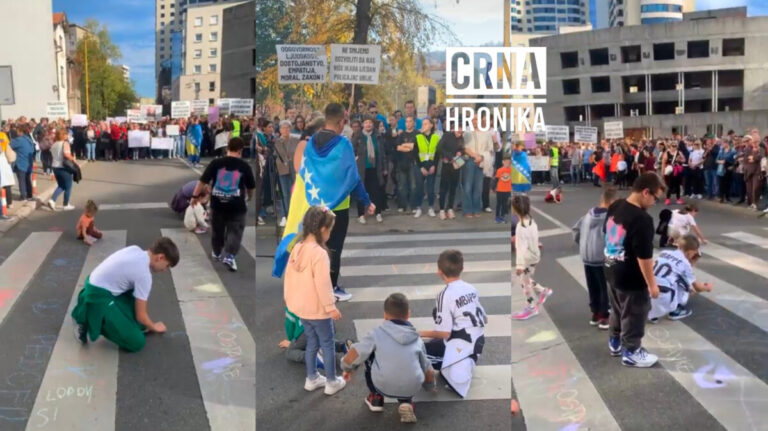 Mališani izašli na proteste i dali svoju podršku: Crtali i pisali poruke na tuzlanskim ulicama