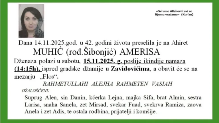 Otišla je prerano: Preminula Amerisa Muhić