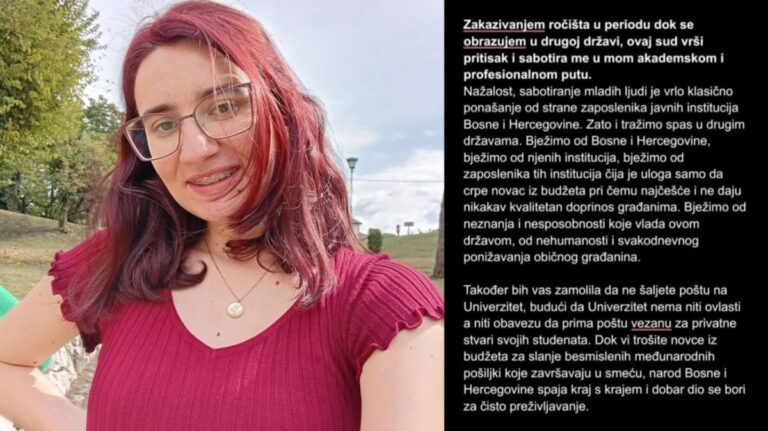 Studentica iz Tuzle ogorčena radom pravosuđa BiH: “Institucije ponižavaju žrtve, zato bježimo iz BiH”