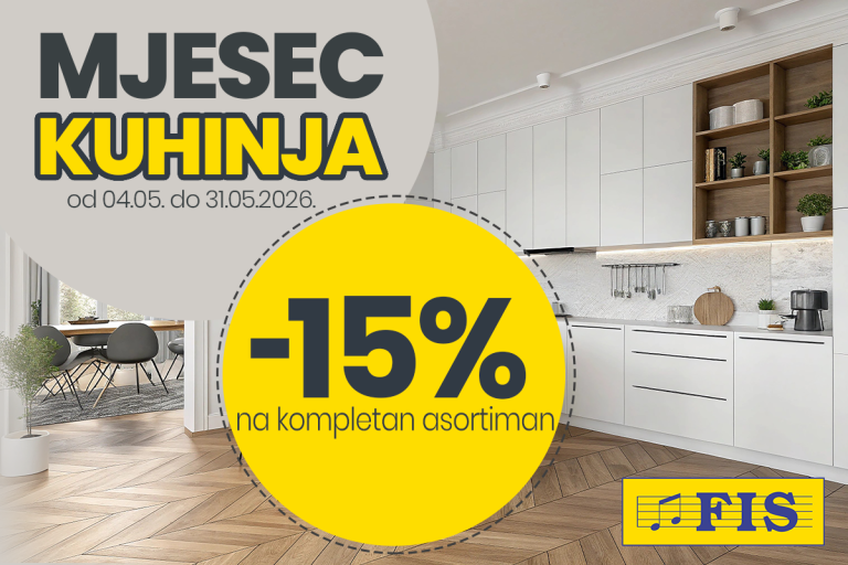 Do kraja petog mjeseca u svim FIS centrima traje sniženje od 15% na kompletan asortiman kuhinja.   