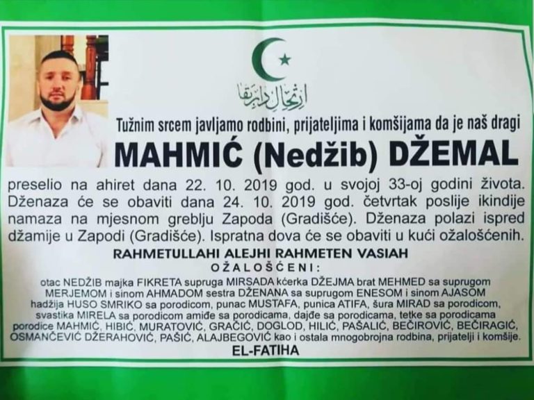 Sutra dženaza Džemalu Mahmiću, bivšem šampionu u kiks-boksu