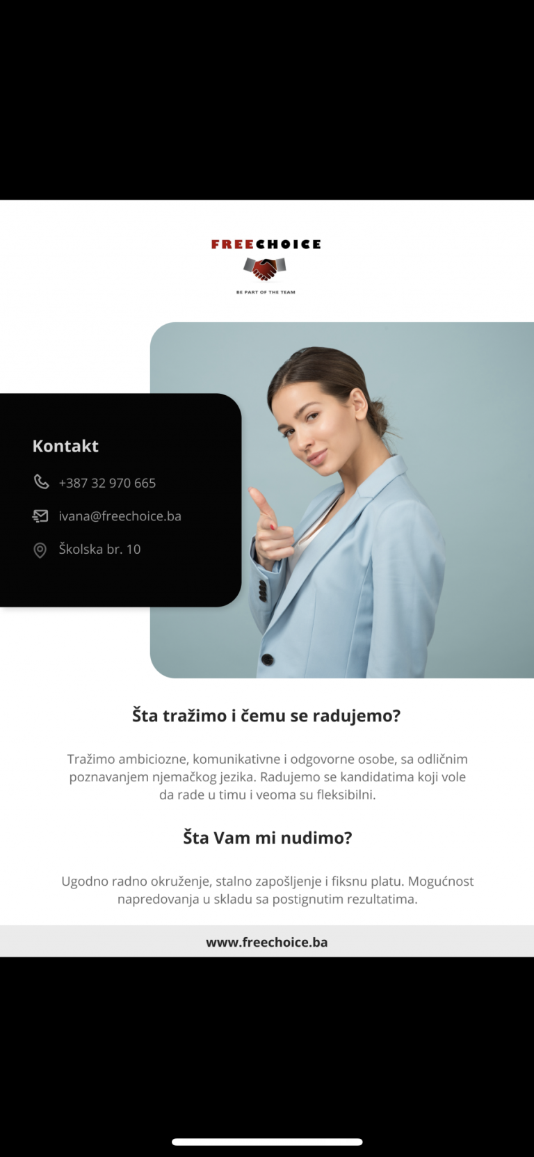 FREE CHOICE: POTREBNI RADNICI SA POZNAVANJEM NJEMAČKOG JEZIKA