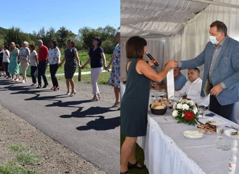 Dodik se ne boji korone/ Novi asfalt proslavljen pod šatorom, bez distance i igranjem kola