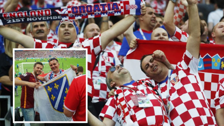 PODRŠKA IZ ZENICE: Zastava s ljiiljanima na tribinama na meču Engleske i Hrvatske