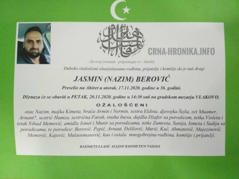 Žrtva ubistva koje je izazvalo bijes cijele zemlje: Jasmin Berović danas će biti ispraćen na vječni počinak